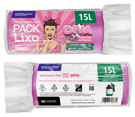 PACK LIXO DIVA 015 LITROS 39X58 ROSA RL 60 UN