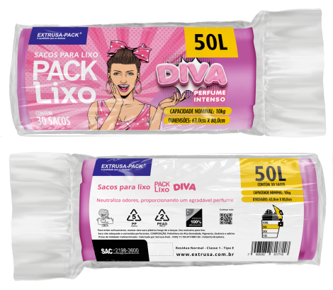 PACK LIXO DIVA 050 LITROS 63X80 ROSA RL 30 UN