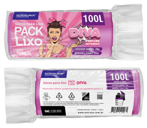 PACK LIXO DIVA 100 LITROS 75X105 ROSA RL 15 UN