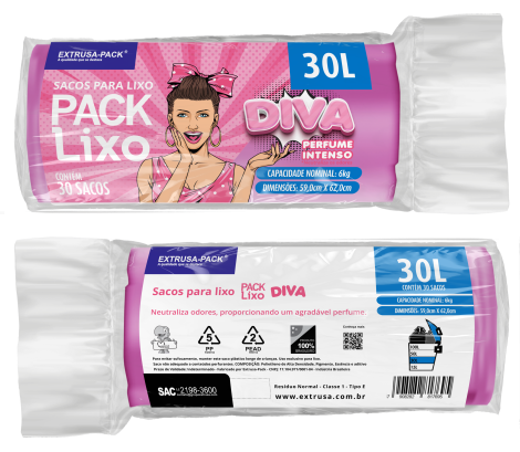 PACK LIXO DIVA 030 LITROS 59X62 ROSA RL 30 UN